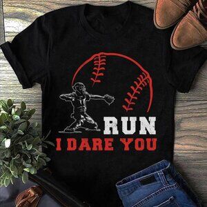 Run I Dare You Baseball Graphic T-Shirt – Funny Sports Tee (Size M)